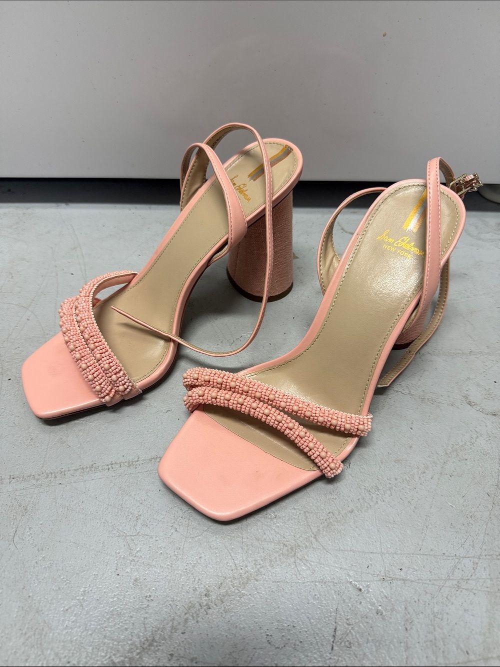 Sam Edelman WORN ONCE Blush Pink Beaded Block Heel Sandals - Size 8.5